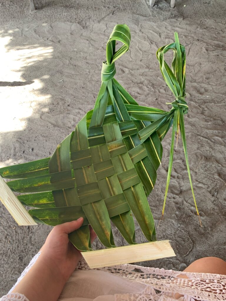 Making a dish with leaves